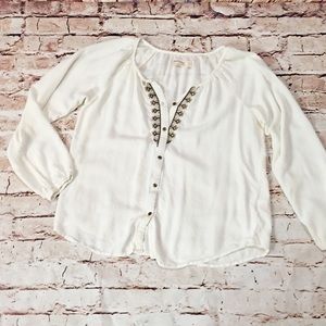 Embroidered Boho Long Sleeve Blouse Size Large